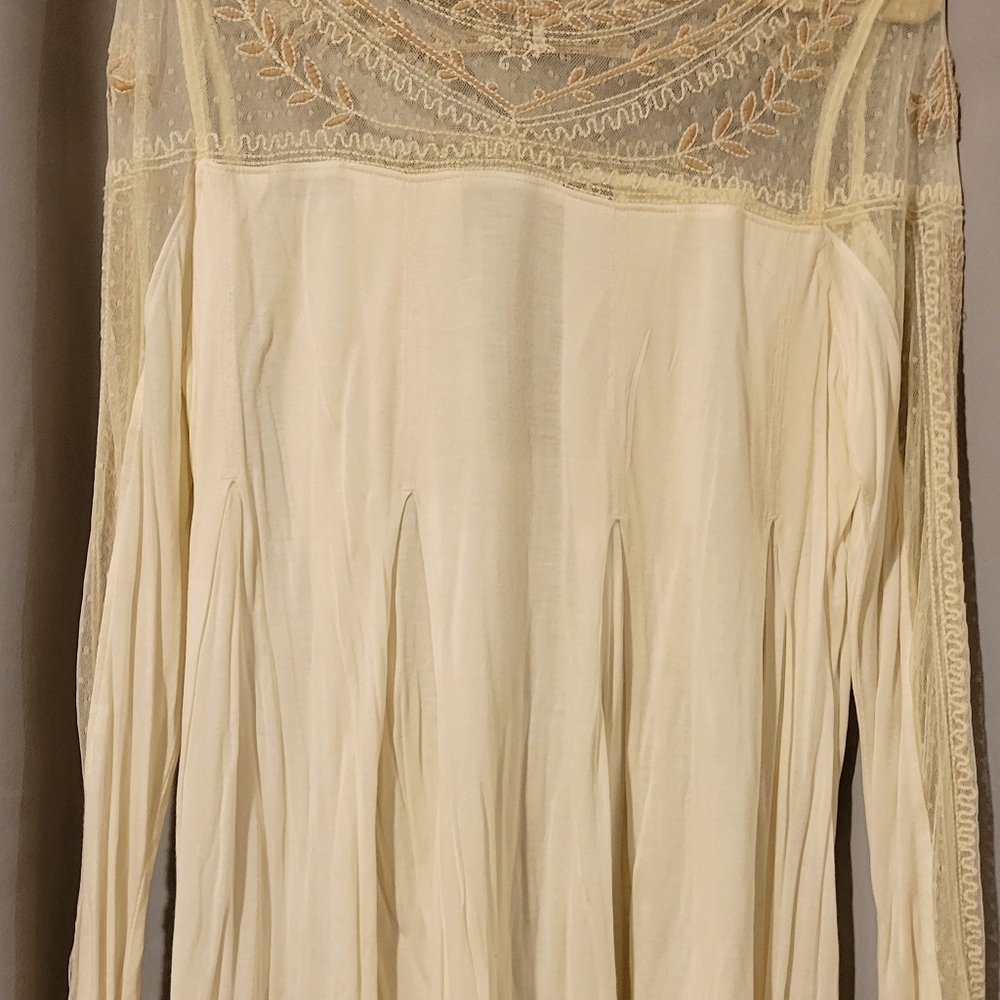 Free People Romantic Jojo Tee Mixed Media Mesh Lace Inset Long Sleeve Top - Picture 5 of 7